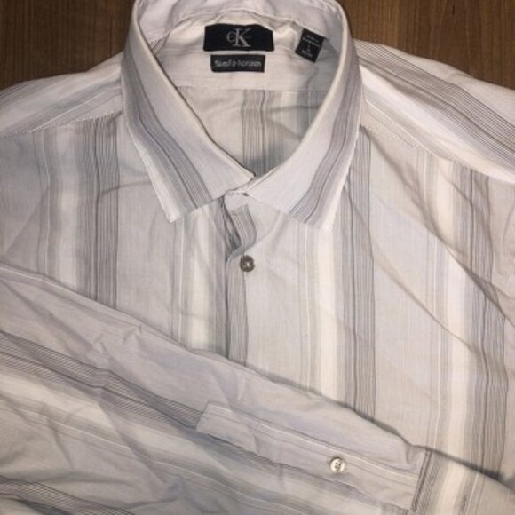 Calvin Klein Men’s Slim Fit Striped Button Down Shirt Large 16 32-33 Dress - Picture 1 of 7